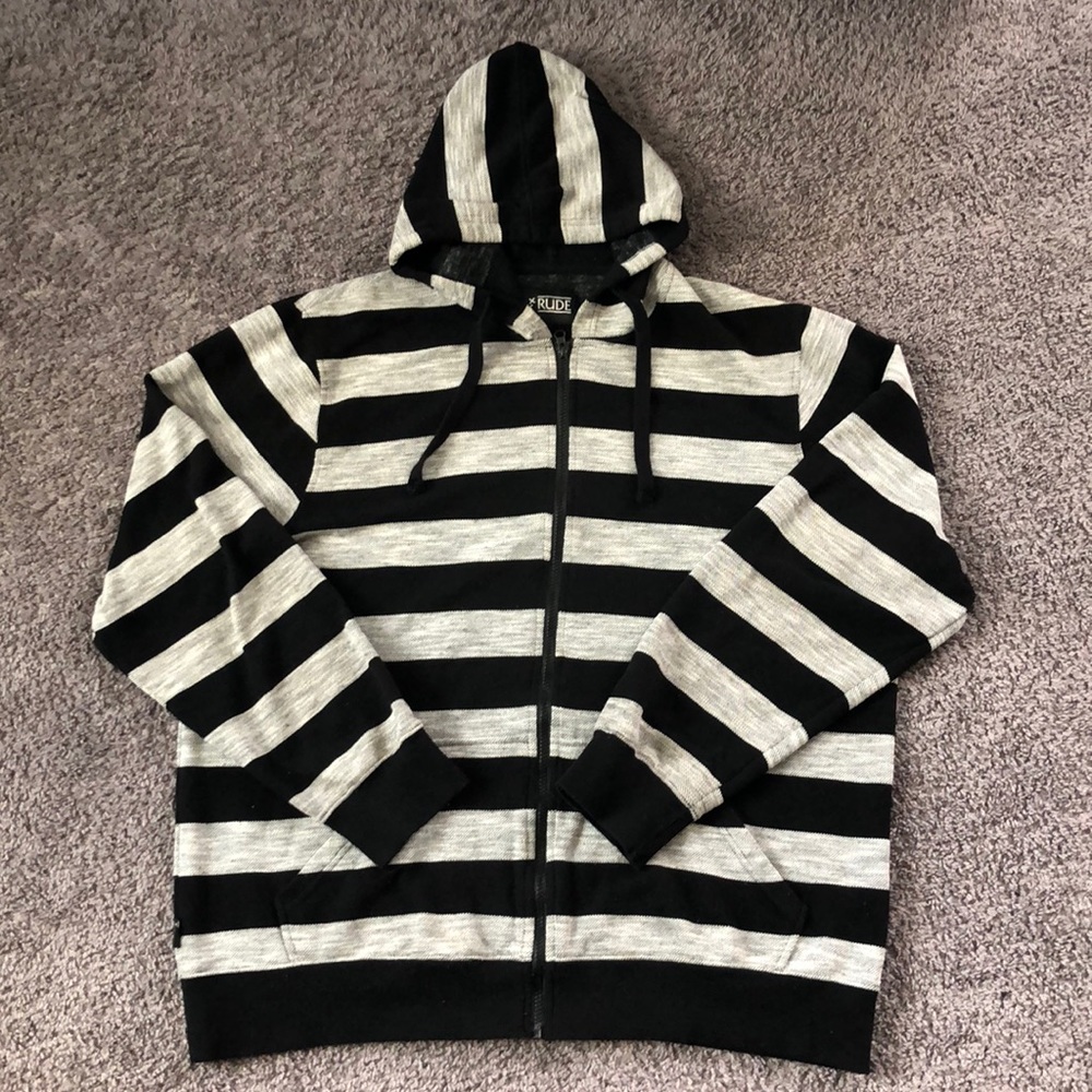 Mens XXL Rude Black and White Striped Hoodie